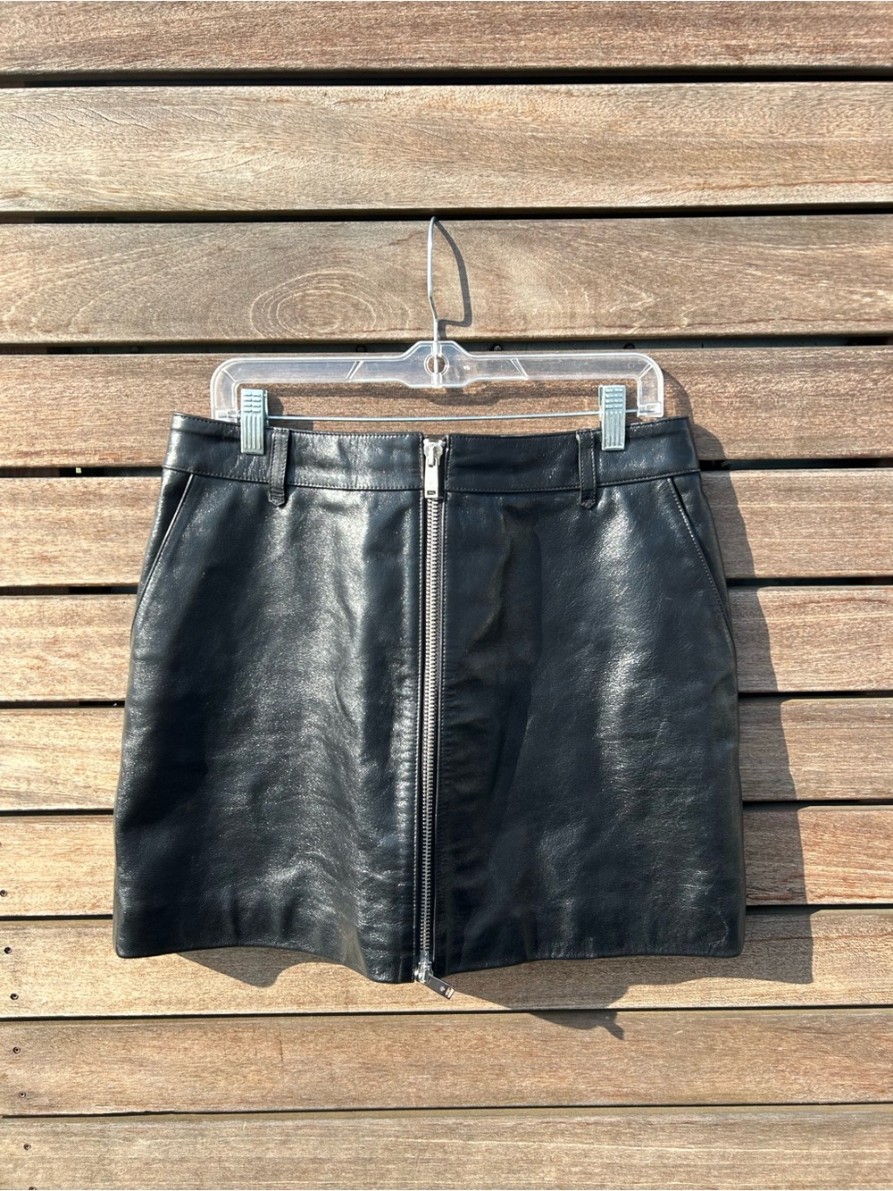 Anine Bing Black Leather Zip-Front Mini Skirt